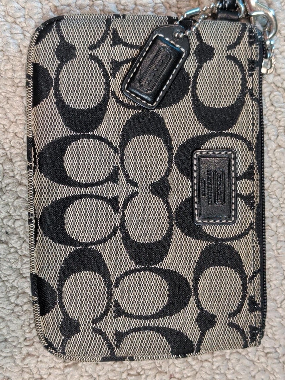 Coach Signature Zip Wristlet in Black and Tan - Picture 2 of 5